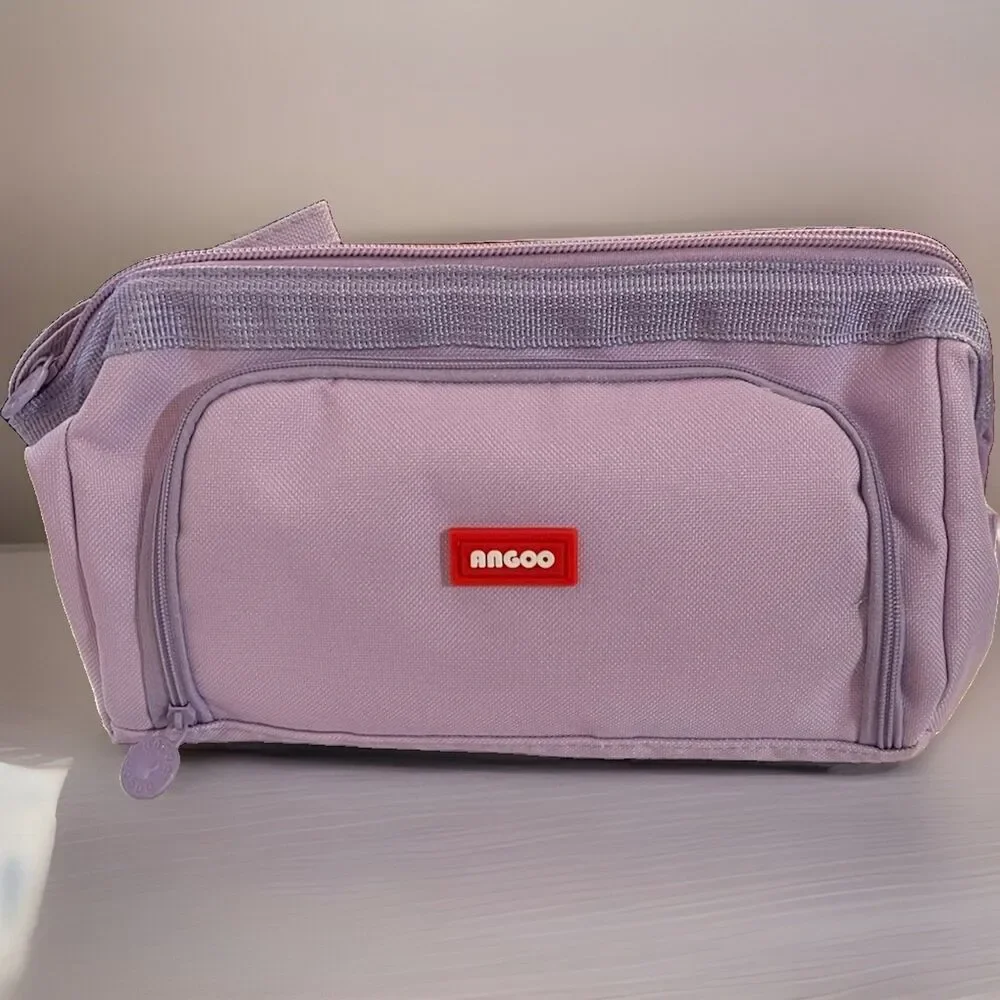 Angoo Purple Makeup Bag Zippered Multiple Compartments Fabric Mesh 9x6x3 in
